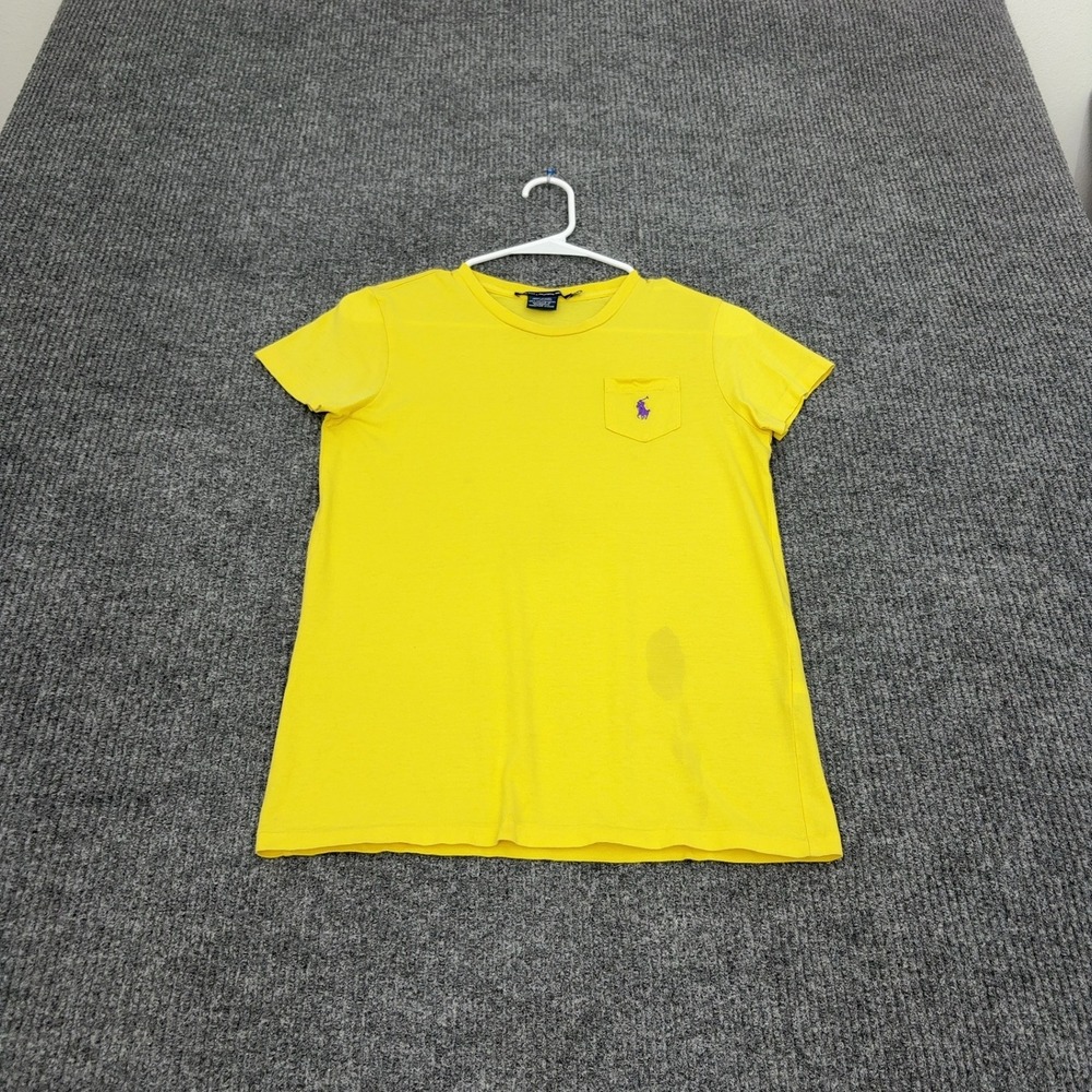 Ralph Lauren T Shirt Womens M Yellow Cotton Pocket Classic Preppy Casual